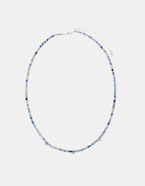 Sterling Silver-Plated Blue Aventurine Beaded Necklace, , large