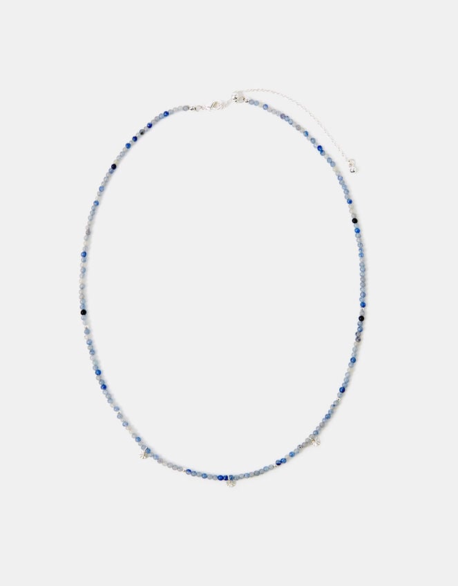 Sterling Silver-Plated Blue Aventurine Beaded Necklace, , large