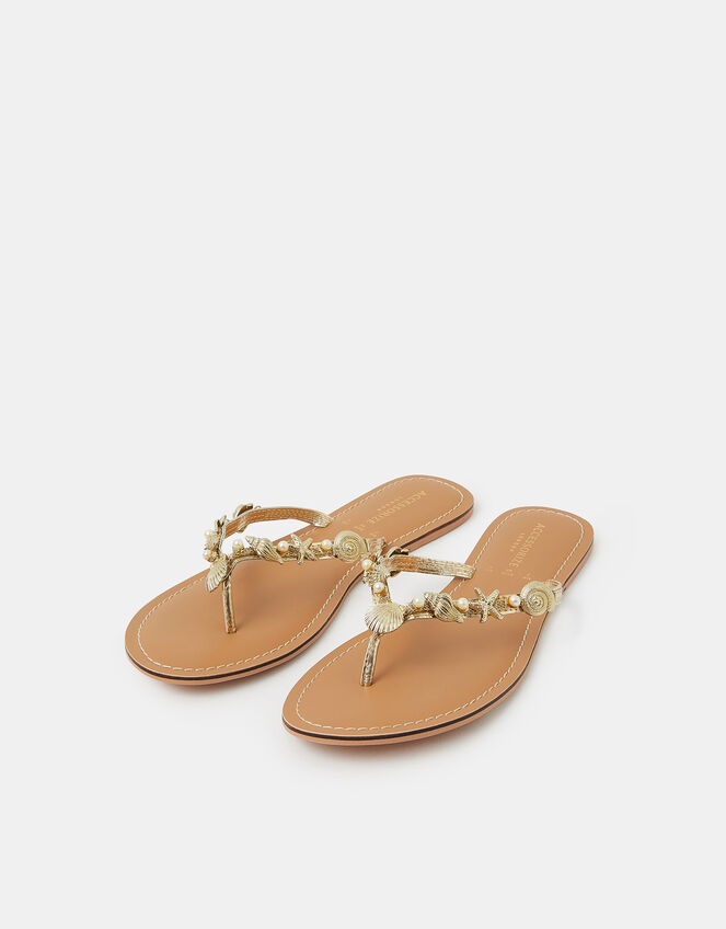 Seashell Flip Flop Sandals, Gold (GOLD), large