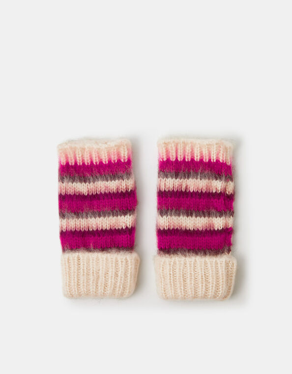 Brushed Stripe Fingerless Gloves, , large