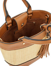 Raffia Stripe Shopper Bag, Tan (TAN), large