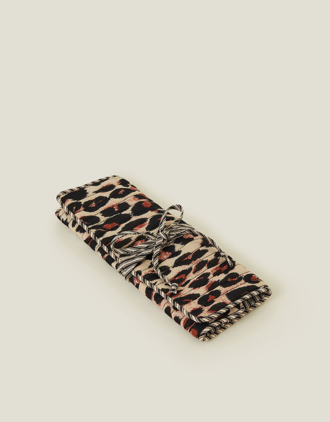 Quilted Leopard Print Jewellery Storage Roll, , large