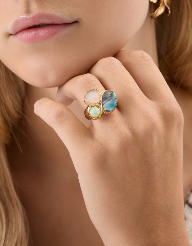 Mother of Pearl Resin Stone Ring, Multi (PASTEL MULTI), large
