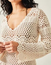 Crochet Long Sleeve Cover Up, Natural (NATURAL), large