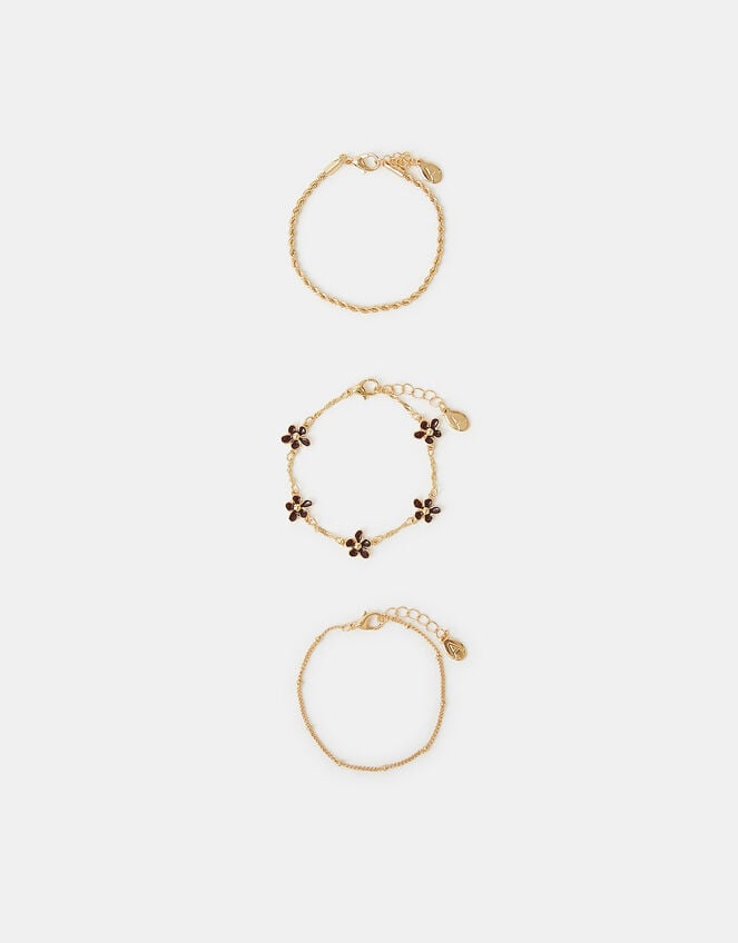 3-Pack Enamel Flower Chain Bracelets, , large