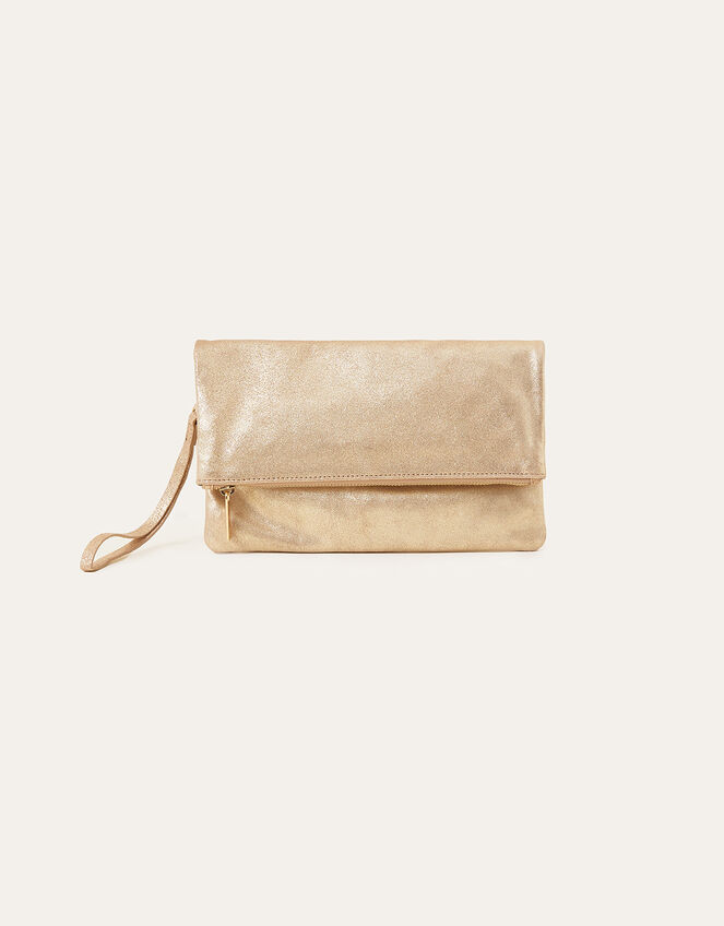 Leather Metallic Clutch, Gold (GOLD), large