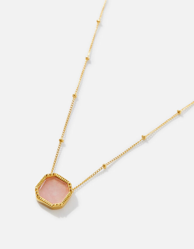 Gold-Plated Healing Stone Rose Quartz Pendant Necklace, , large