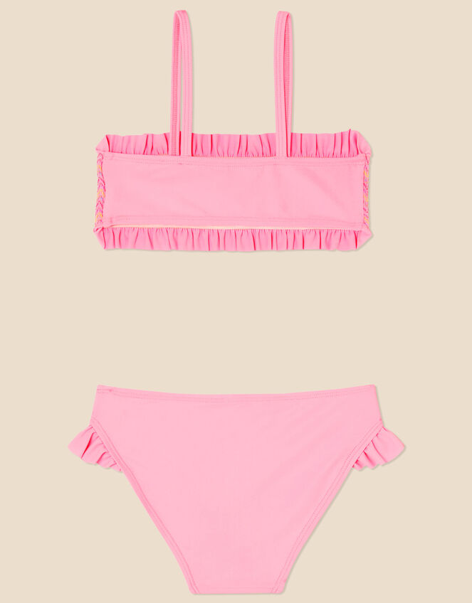 Girls Rainbow Smocking Bikini Set with Recycled Polyester, Pink (PINK), large