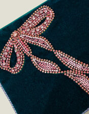 Embellished Bow Velvet Pouch, , large