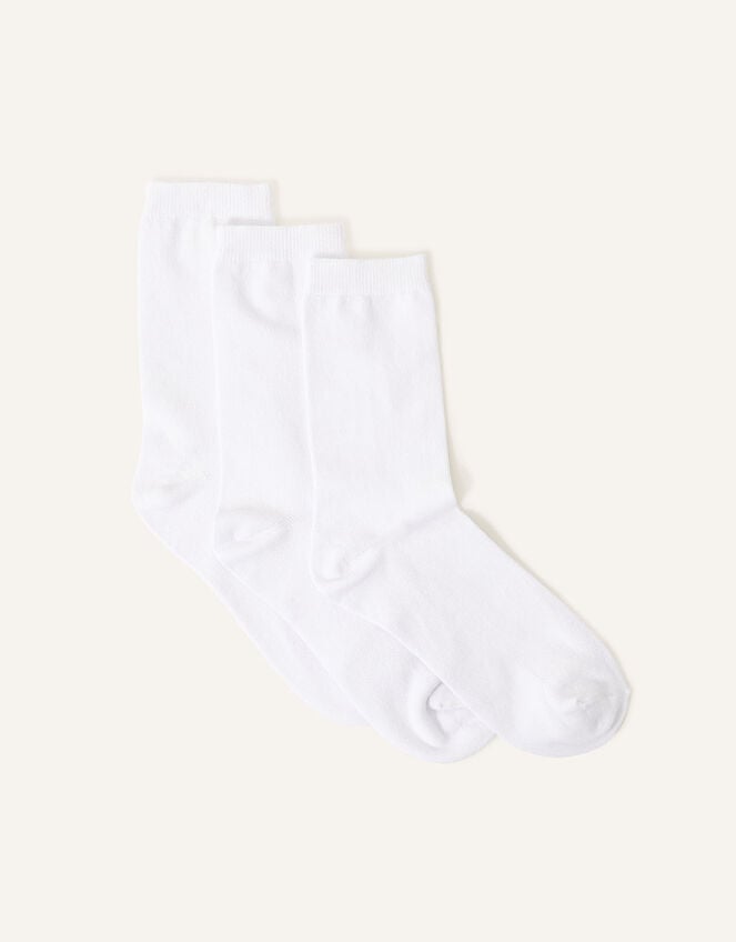 Supersoft Cotton Ankle Socks Set of Three, White (WHITE), large
