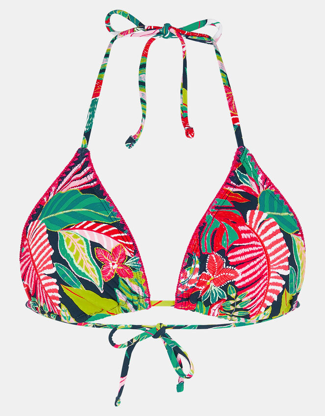 Tropical Print Triangle Bikini Top, Black (BLACK), large
