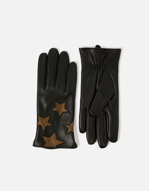 Star Leather Gloves, Black (BLACK), large