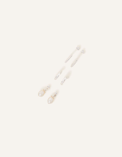 Sterling Silver-Plated Earrings 4 Pack, , large