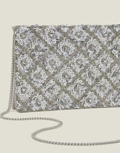Metallic Embellished Clutch Bag, Silver (SILVER), large