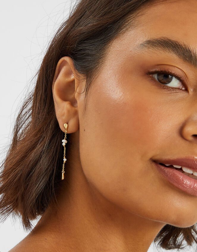 14ct Gold-Plated Pearl Chain Drop Earrings, , large