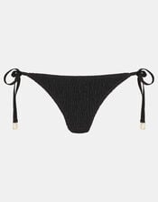 Smocked Tie Side Bikini Bottoms, Black (BLACK), large