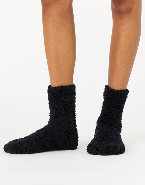 Fluffy Borg Cosy Ankle Socks , Black (BLACK), large