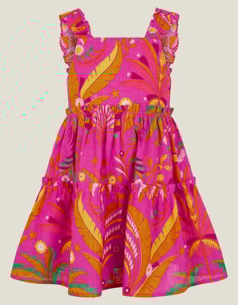 Girls Ornamental Leaf Print Dress, Pink (PINK), large