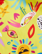 Girls Sunshine Print Swimsuit with Recycled Polyester, Yellow (YELLOW), large