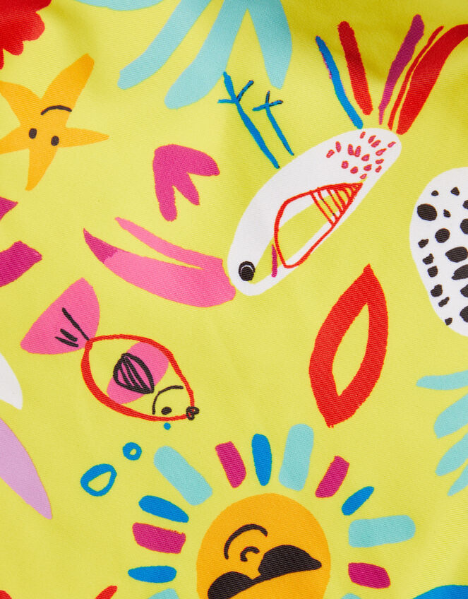 Girls Sunshine Print Swimsuit with Recycled Polyester, Yellow (YELLOW), large
