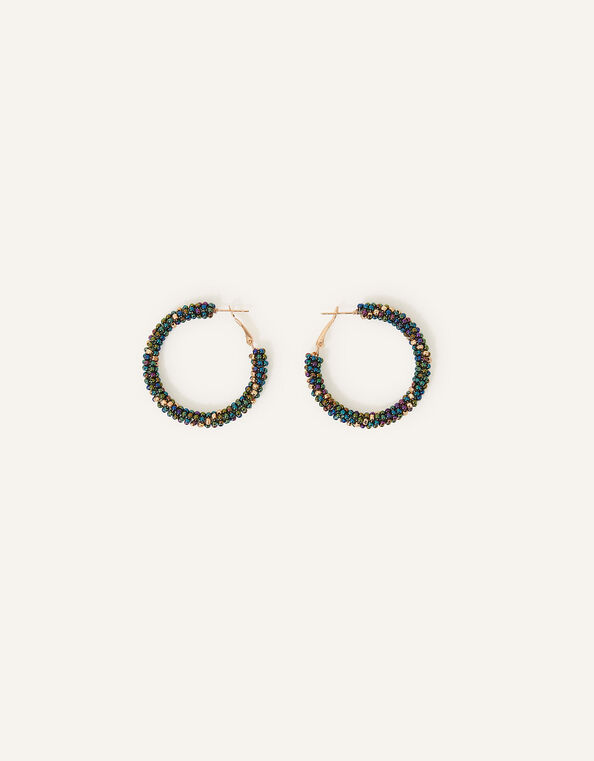 Chunky Beaded Hoop Earrings, , large