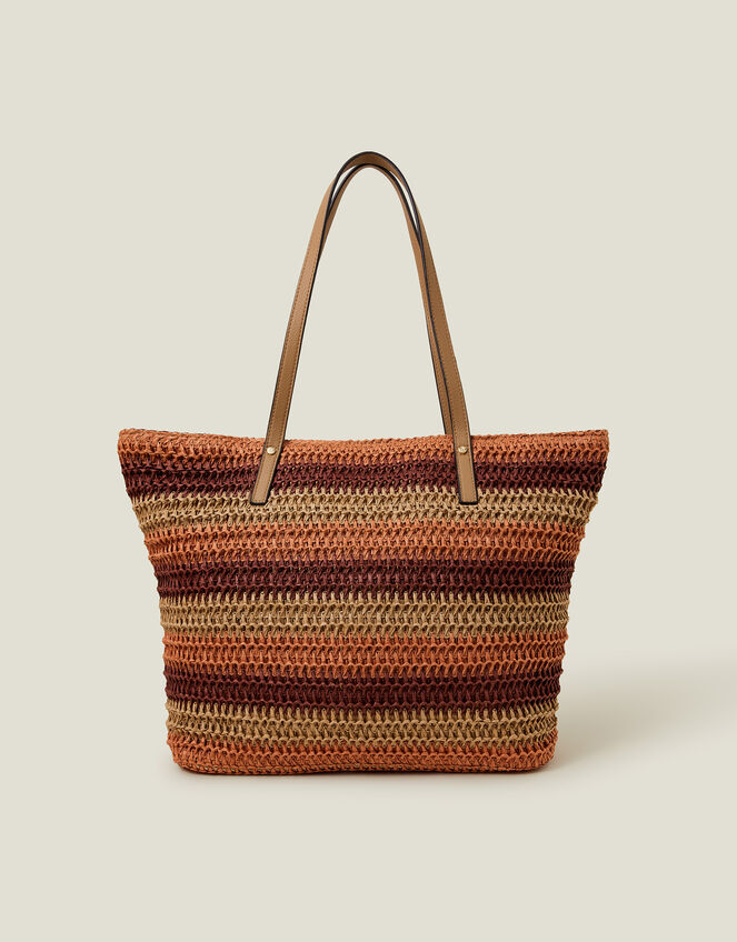 Stripe Raffia Shoulder Bag, , large