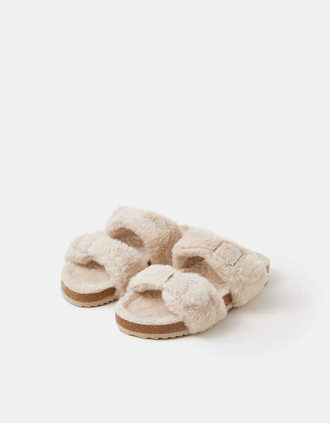 Fluffy Buckle Slippers, Cream (CREAM), large