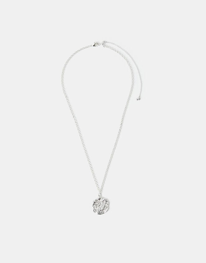 Sterling Silver-Plated Hammered Disc Pendant Necklace, , large