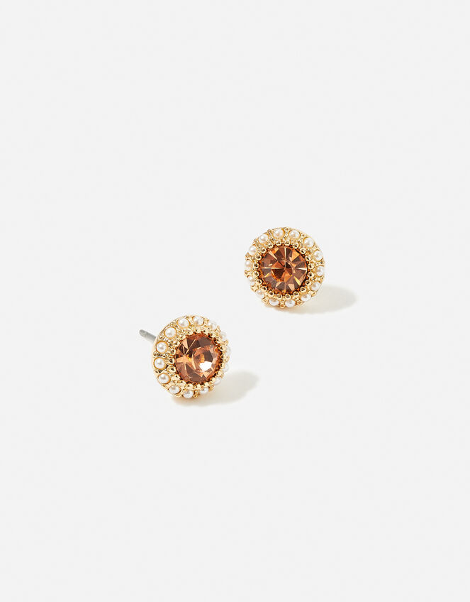 Pearl Halo Crystal Stud Earrings, , large