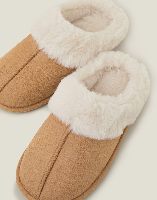 Faux Fur Mule Slippers, Tan (TAN), large