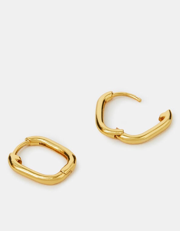 14ct Gold-Plated Rectangular Hoop Earrings, , large