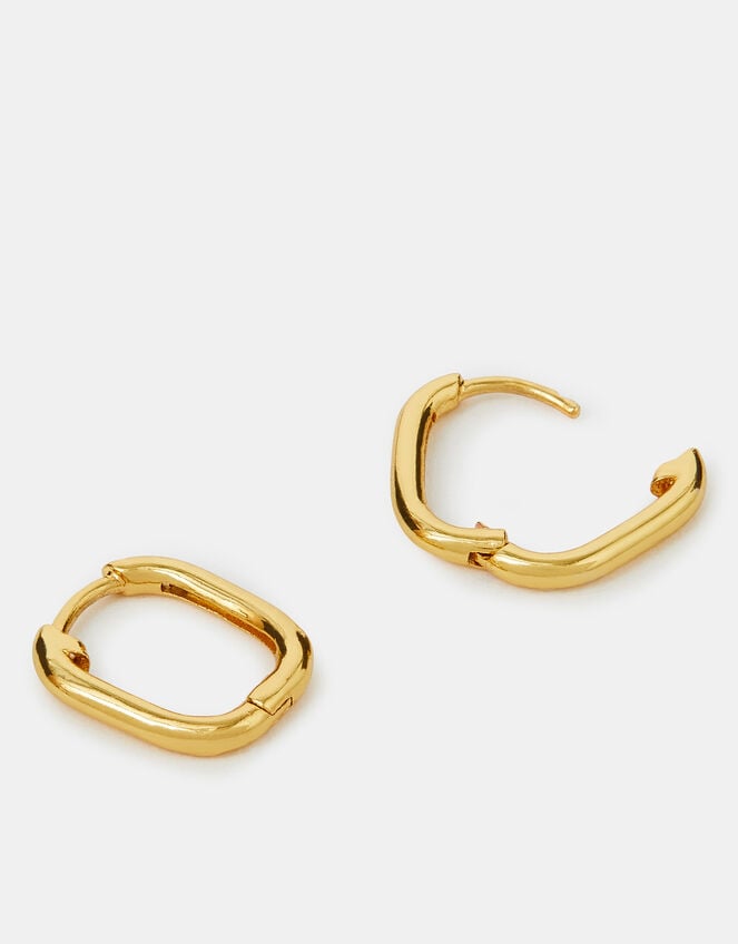 14ct Gold-Plated Rectangular Hoop Earrings, , large