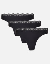 Lace Trim Seamless Thong Multipack, Black (BLACK), large