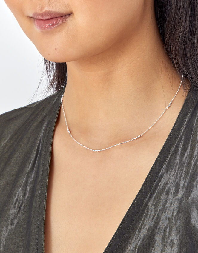 Sterling Silver Triple Bead Station Necklace, , large