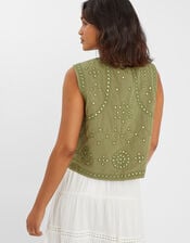Mirror Embellished Quilted Waistcoat, Green (KHAKI), large