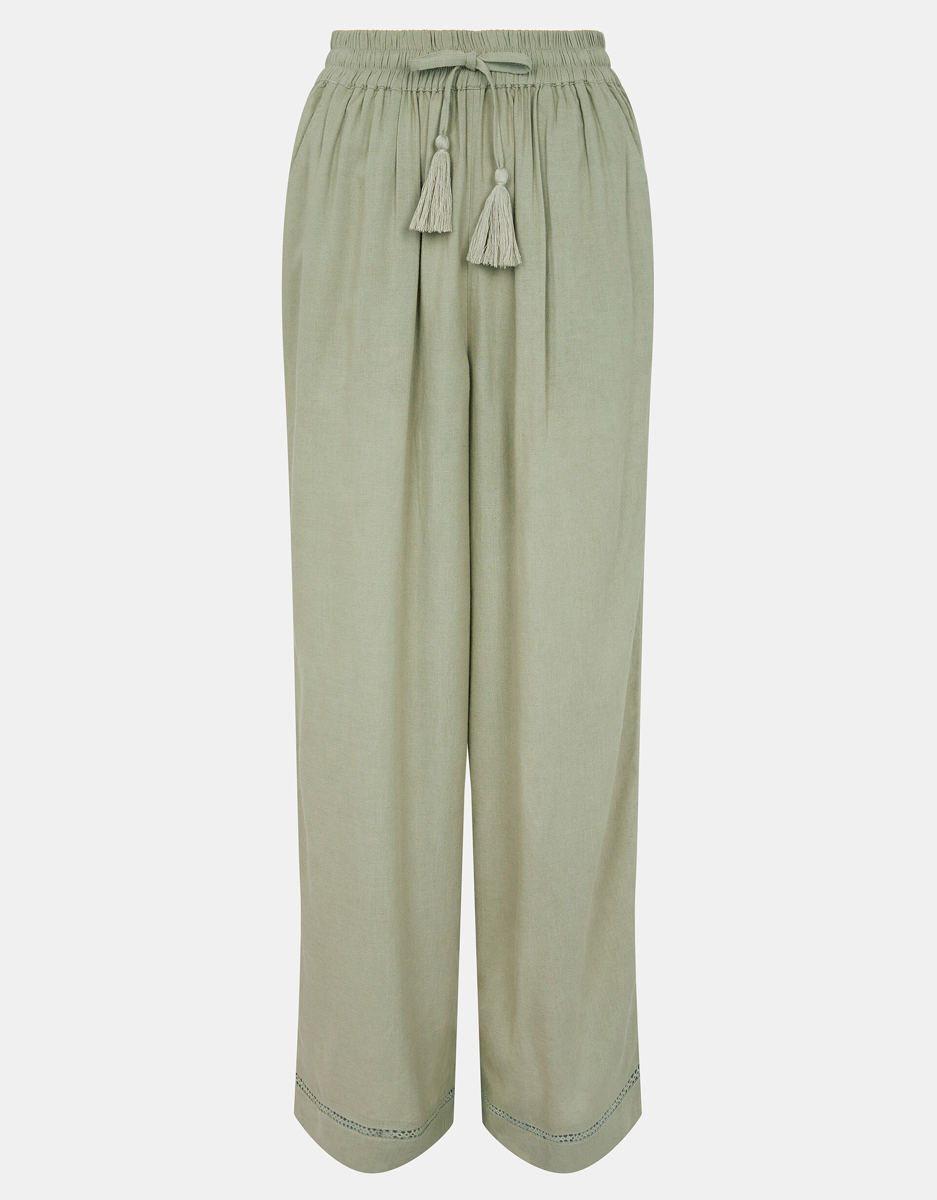 Wide Leg Beach Trousers, Green (KHAKI), large