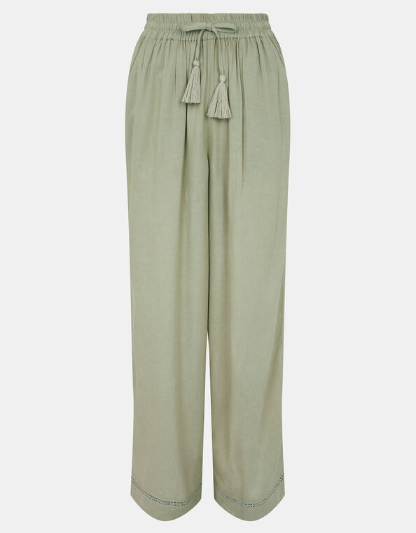 Wide Leg Beach Trousers, Green (KHAKI), large