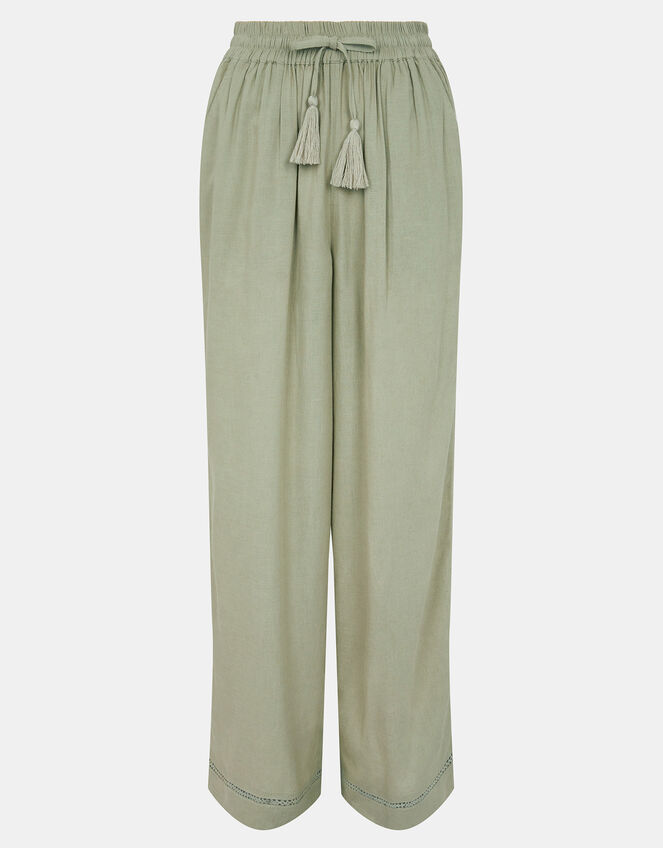Wide Leg Beach Trousers, Green (KHAKI), large