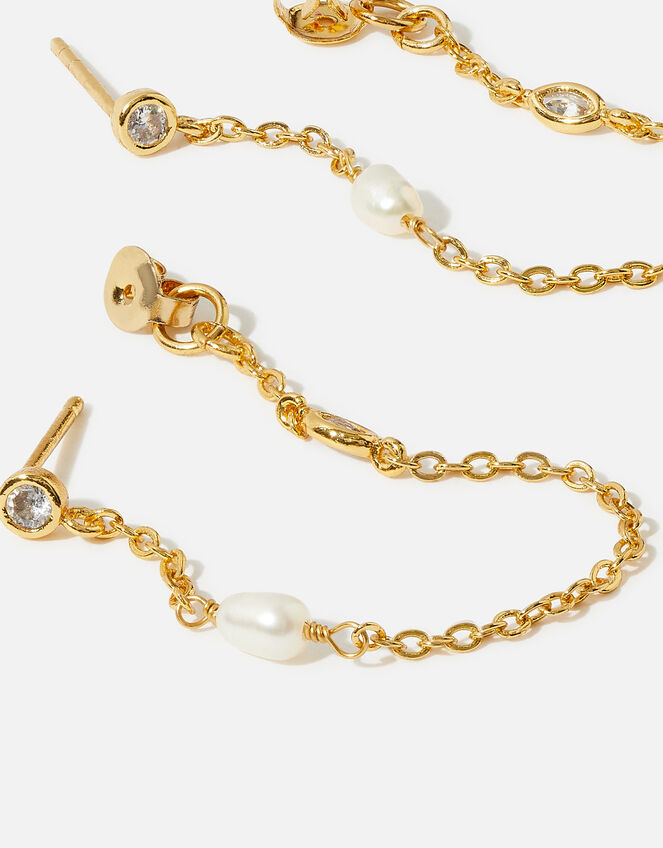 Gold-Plated Chain and Pearl Drop Earrings, , large