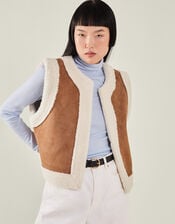 Grace & Mila Faux Shearling Gilet, Camel (CAMEL), large
