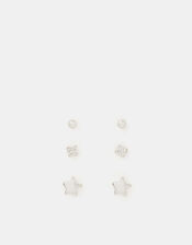 3-Pack Sterling Silver Star Stud Earrings, , large