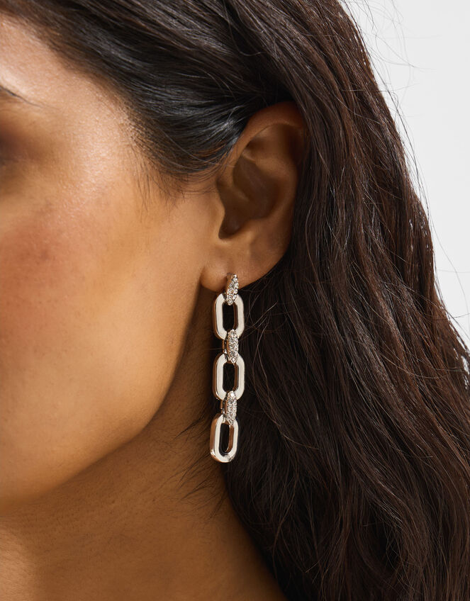 Diamanté Chain Link Drop Earrings, , large