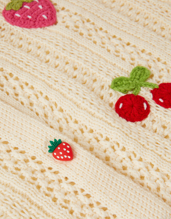 Girls Fruit Knit Cardigan, Ivory (IVORY), large