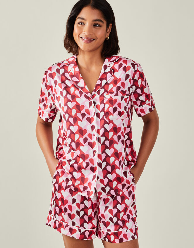 Heart Satin Short Pyjamas Set, Red (RED), large