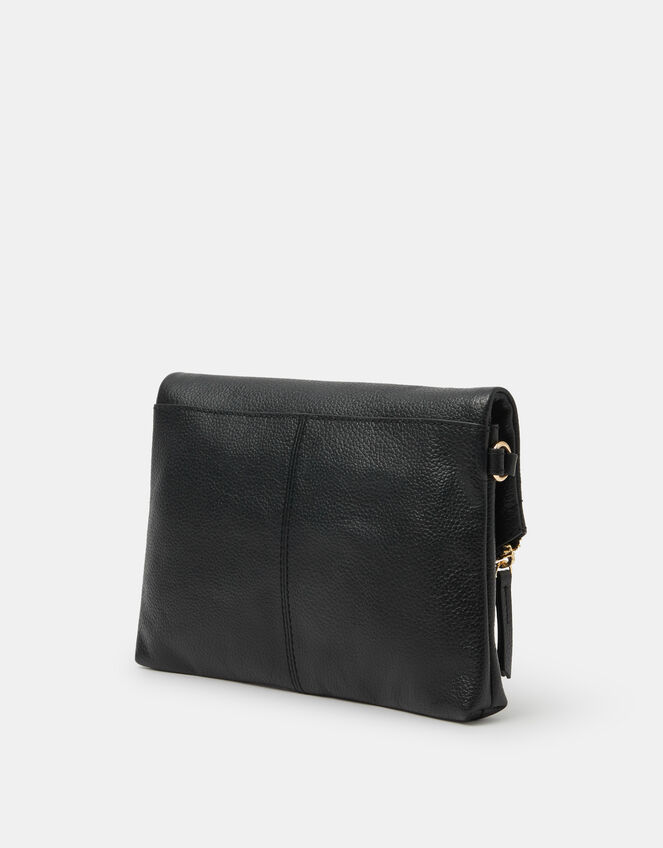 Curved Foldover Leather Wristlet Bag, , large