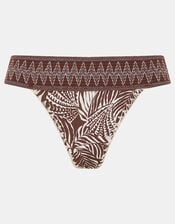 Palm Print Band Bikini Bottoms, Brown (BROWN), large
