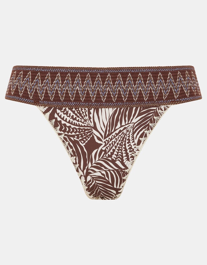 Palm Print Band Bikini Bottoms, Brown (BROWN), large