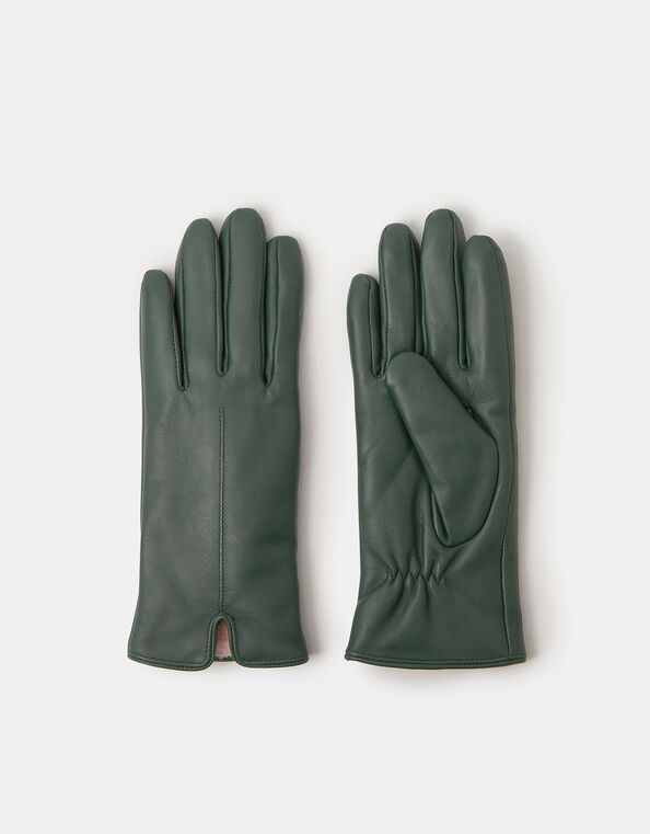 Faux Fur Lined Leather Gloves, Green (GREEN), large
