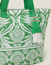 Ornamental Print Tassel Tote Bag, , large