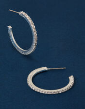 Sterling Silver-Plated Pavé Hoop Earrings, , large